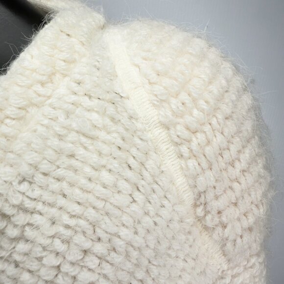 VTG Alpaca / Mohair Cropped Chunky Drop-Shoulder Pads Knit Ivory Cardigan M/L - Picture 7 of 7